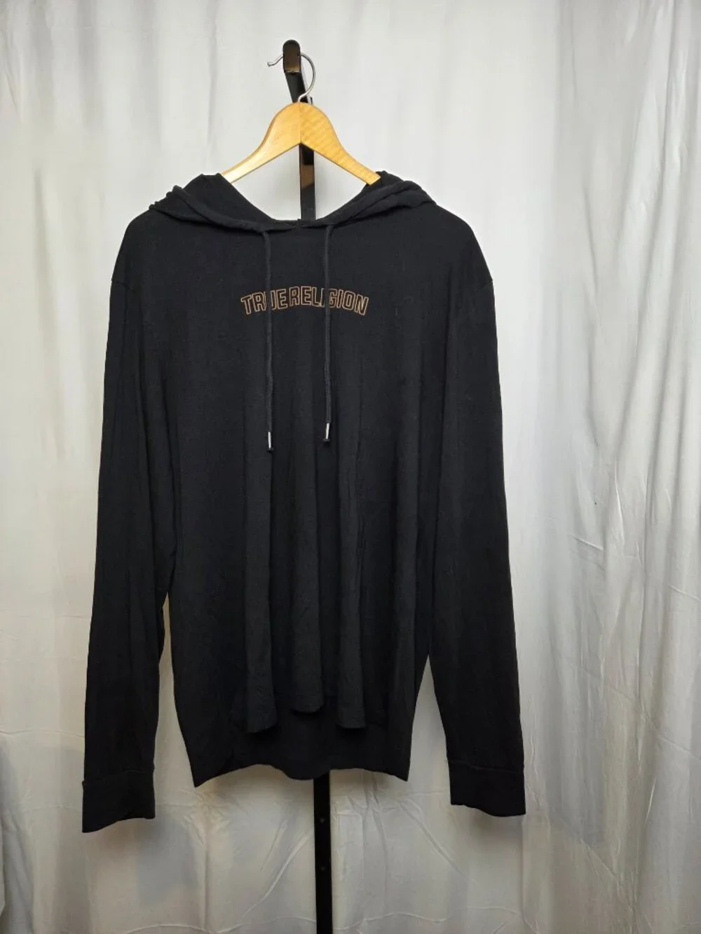 True Religion Men's XL Black Buddha Graphic Logo Pullover Hoodie Long Sleeve